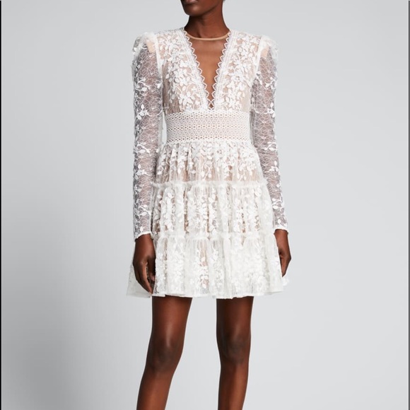 Bronx and Banco Dresses & Skirts - Bronx and Branco Megan V neck Illusion Tiered Lace Dress